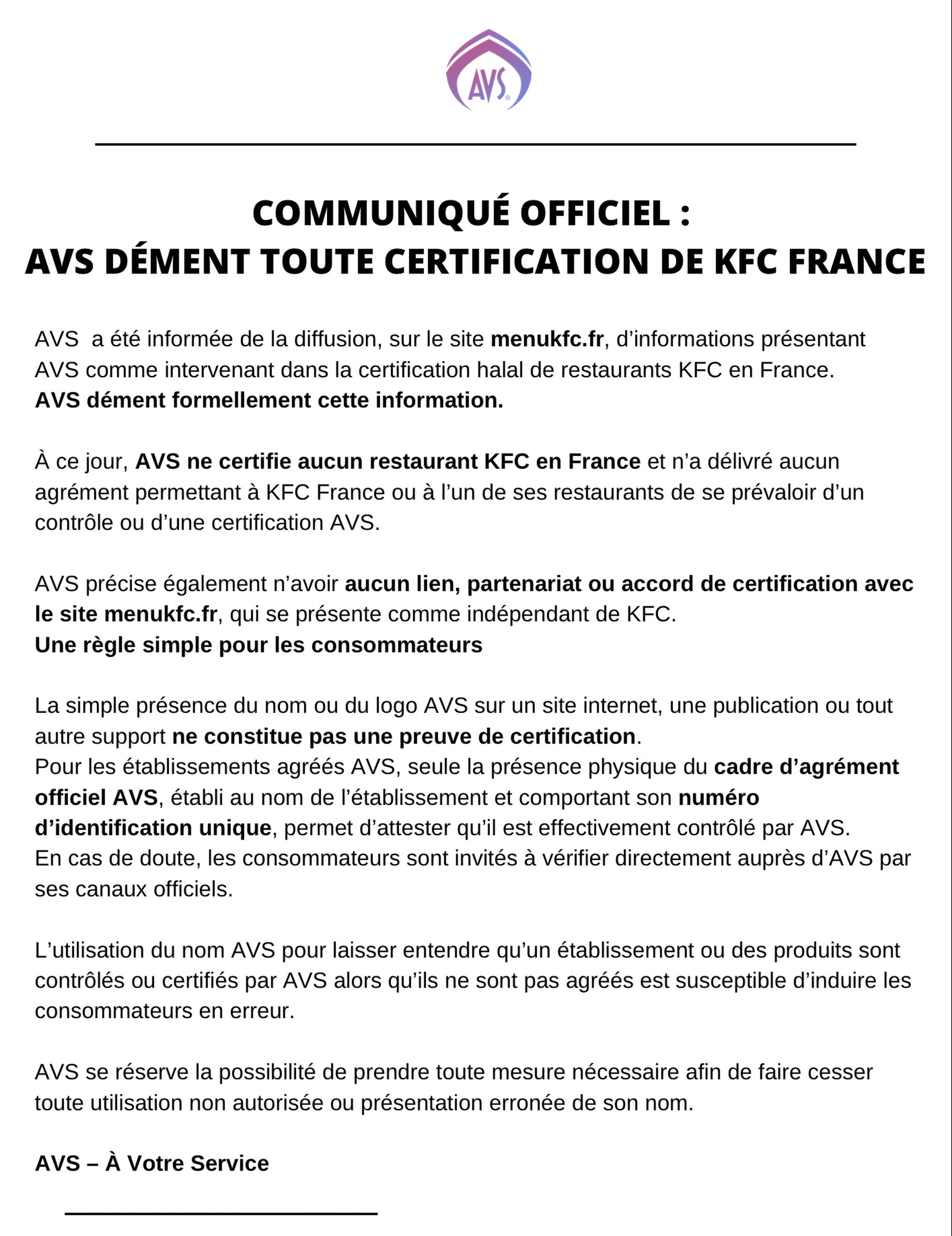 kfc avs