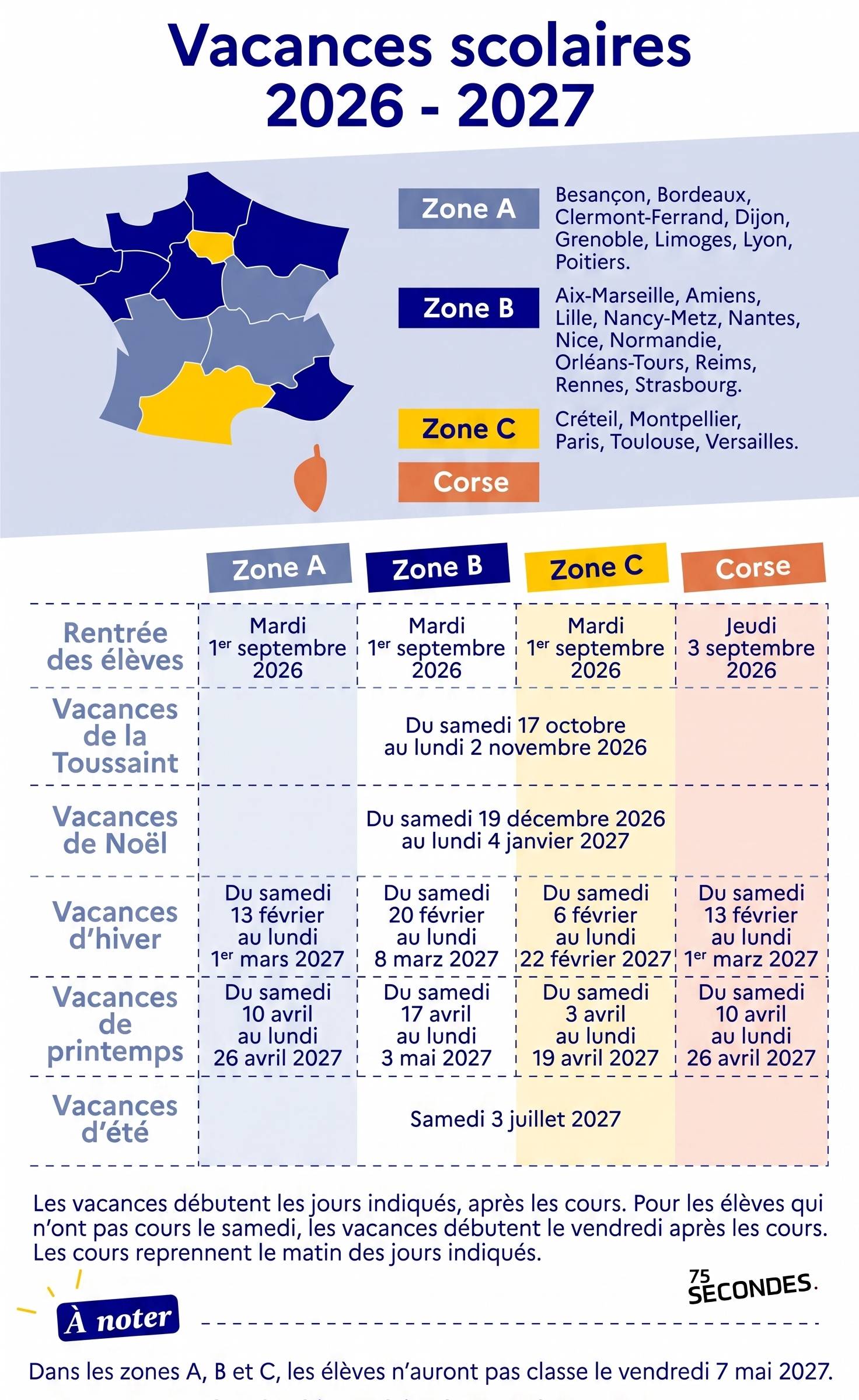 calendrier scolaire 2026 2027